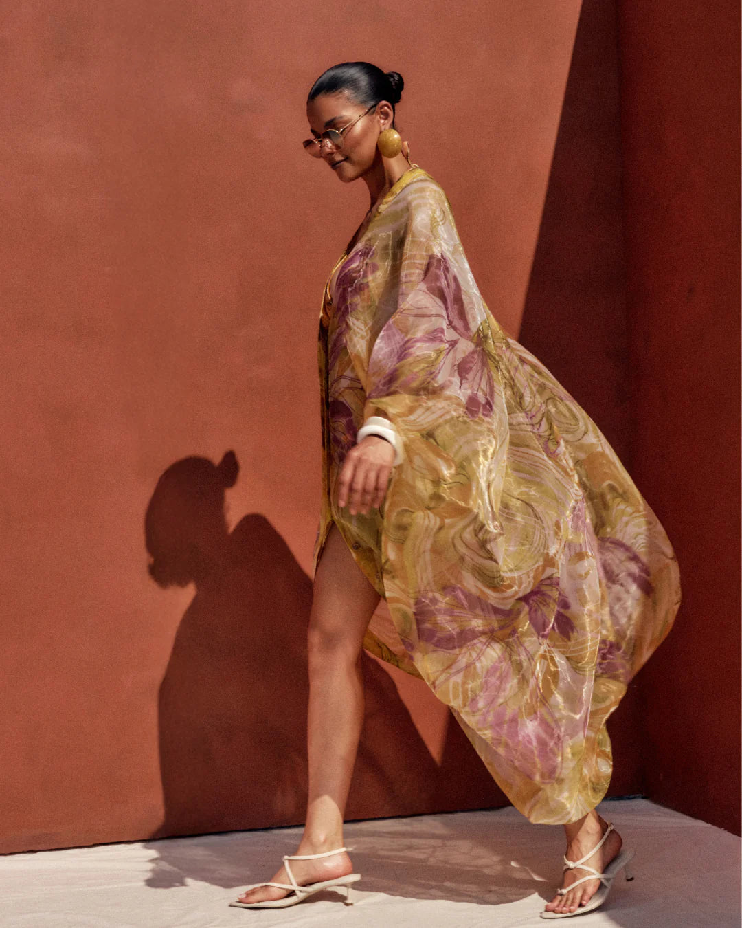 Floral patterned beach robe in vibra print | ANDREA IYAMAH designer brand