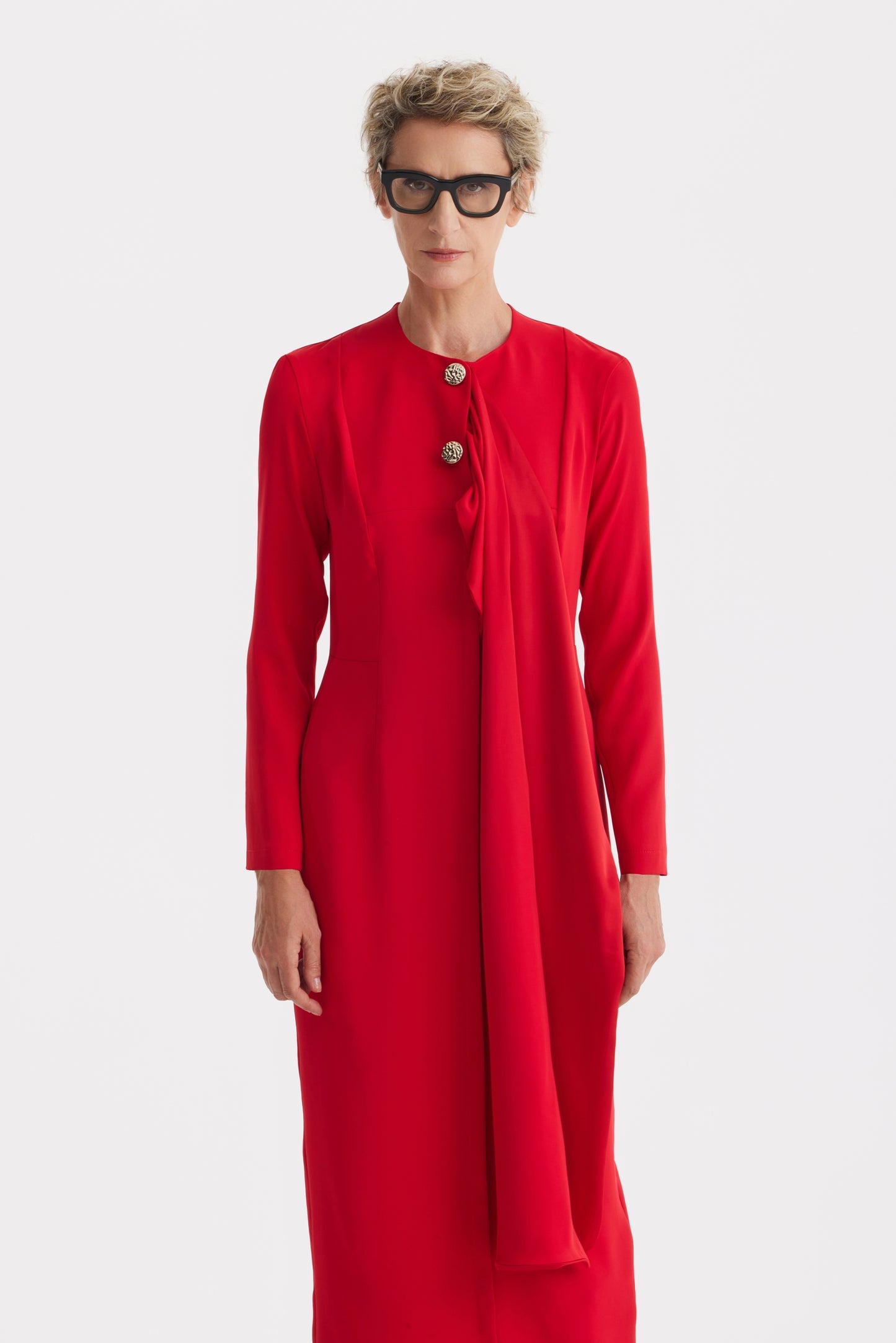 JULIA ALLERT Architectural Cape Sheath Dress - Red