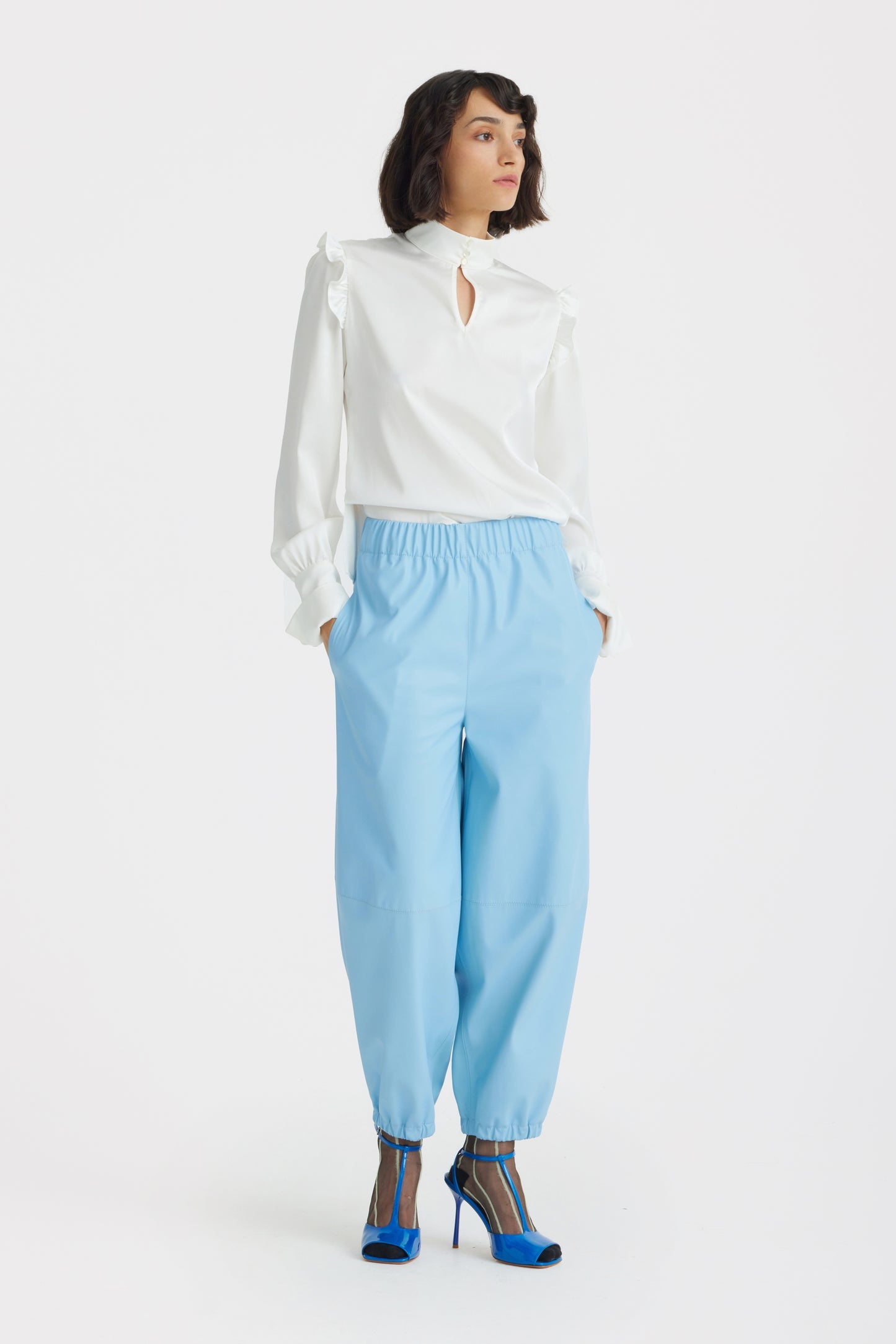 JULIA ALLERT Bishop Sleeves Stand Collar Blouse - Ivory