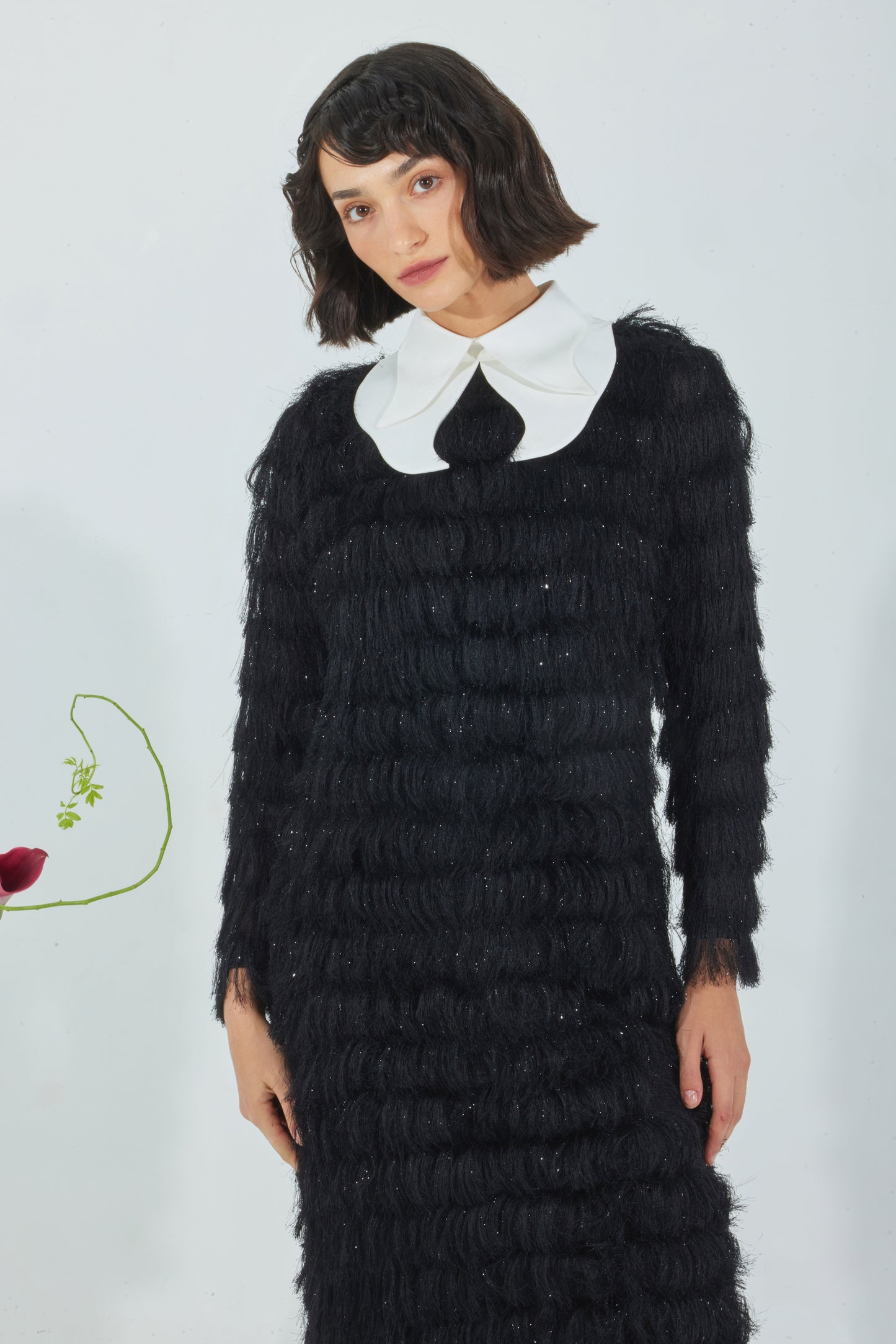 JULIA ALLERT Evening Fringe Midi Dress - Black