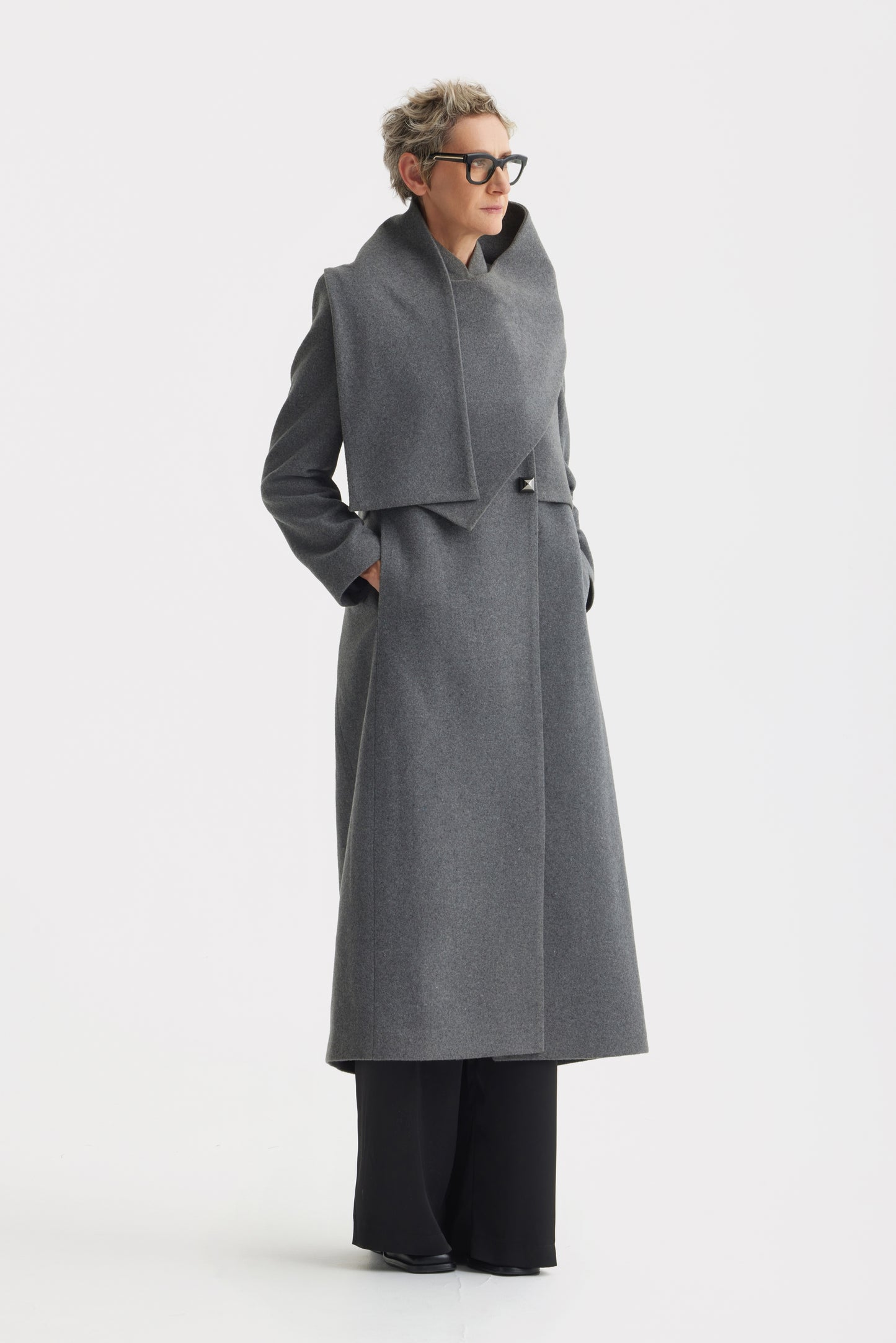 JULIA ALLERT Long Draped Transformer Coat – Grey