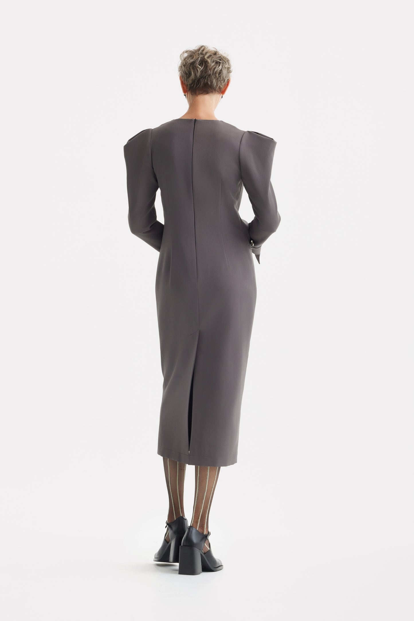 JULIA ALLERT Midi Evening Dress With Sculpted Shoulders - Taupe