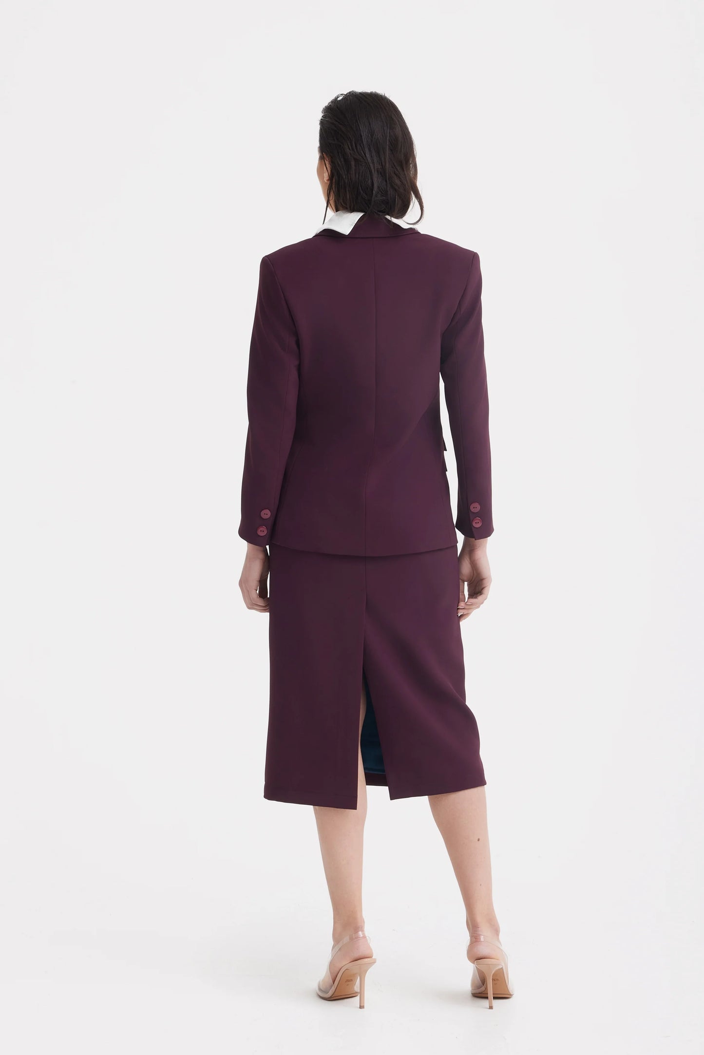 Classic Tailored Double-Breasted Blazer in Wine color | Julia Allert