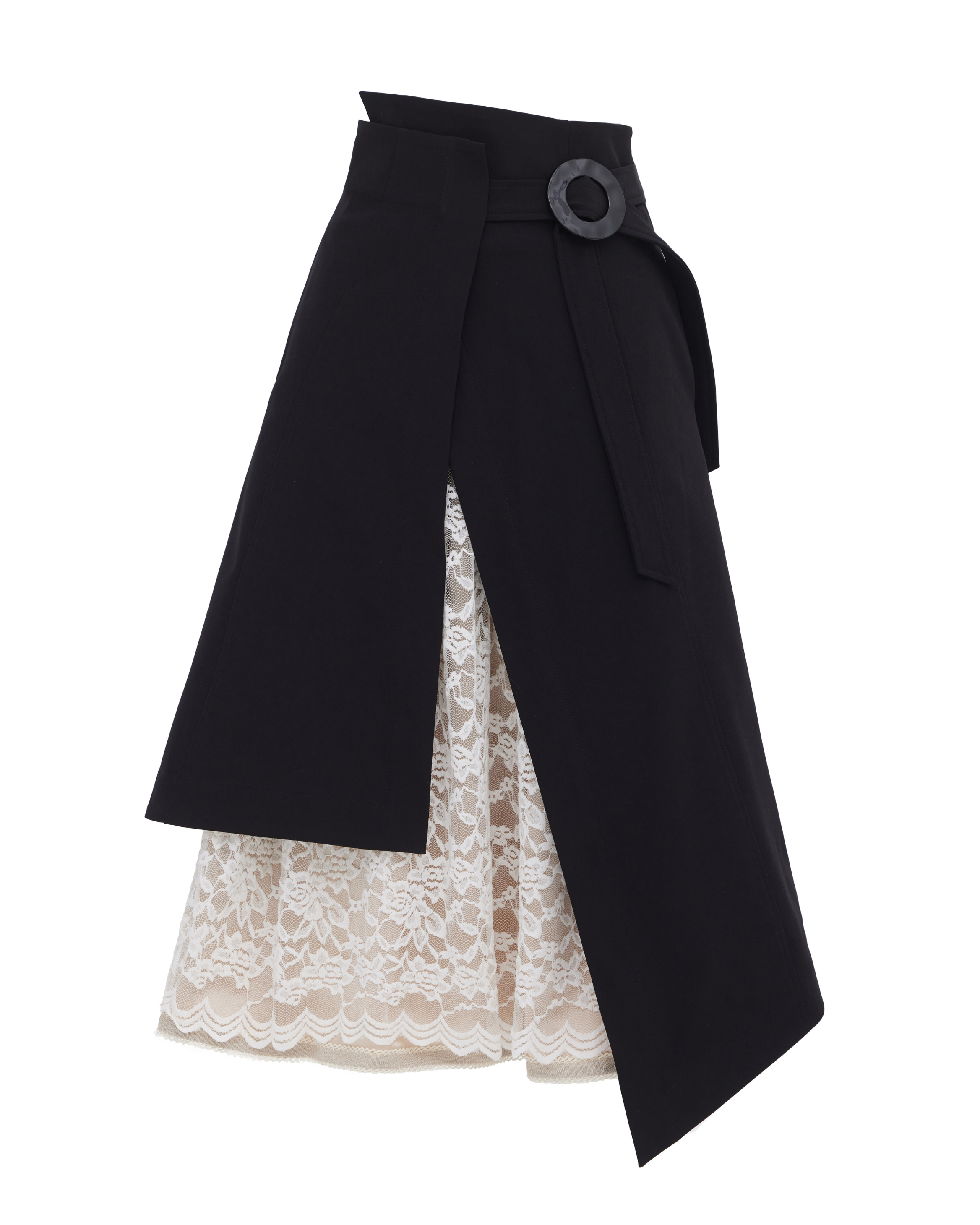 柚子Braid Belt Layered Skirt JULIA ALLERT Layered Skirt With White Lace - Black – BONVION