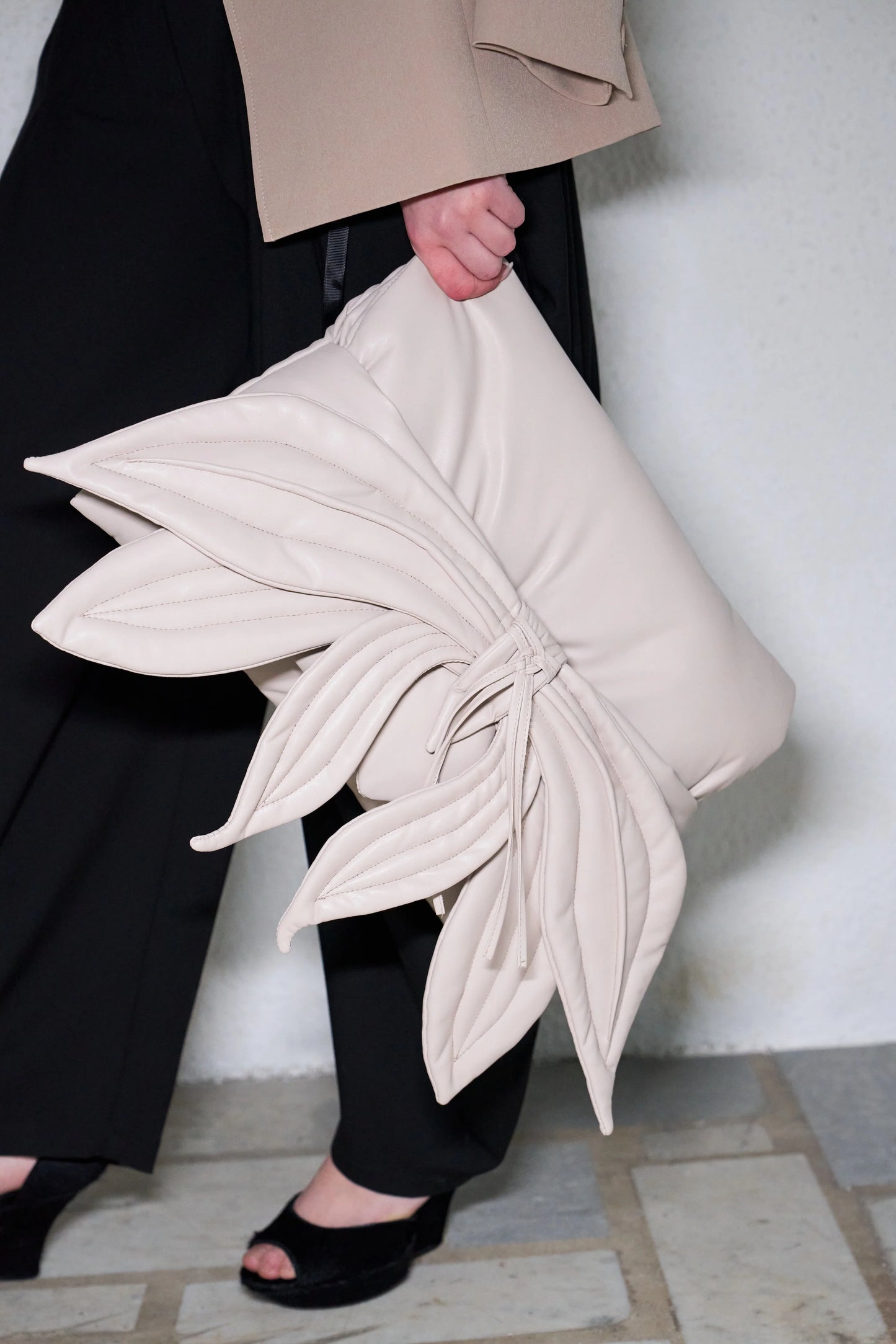 Ecru Vegan Leather Petal Clutch Bag | Julia Allert