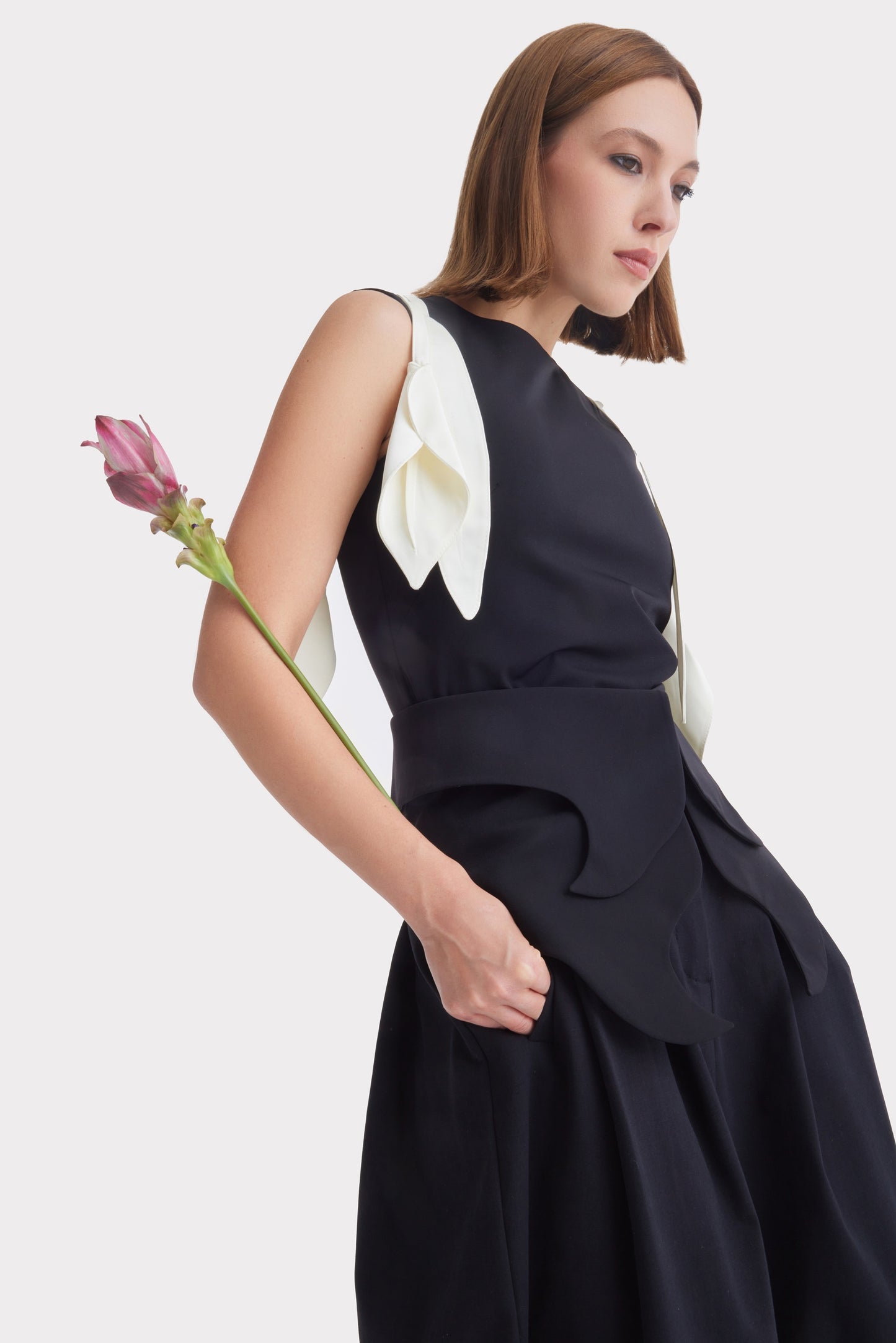 JULIA ALLERT Sleeveless Top with Floral Accent - Black