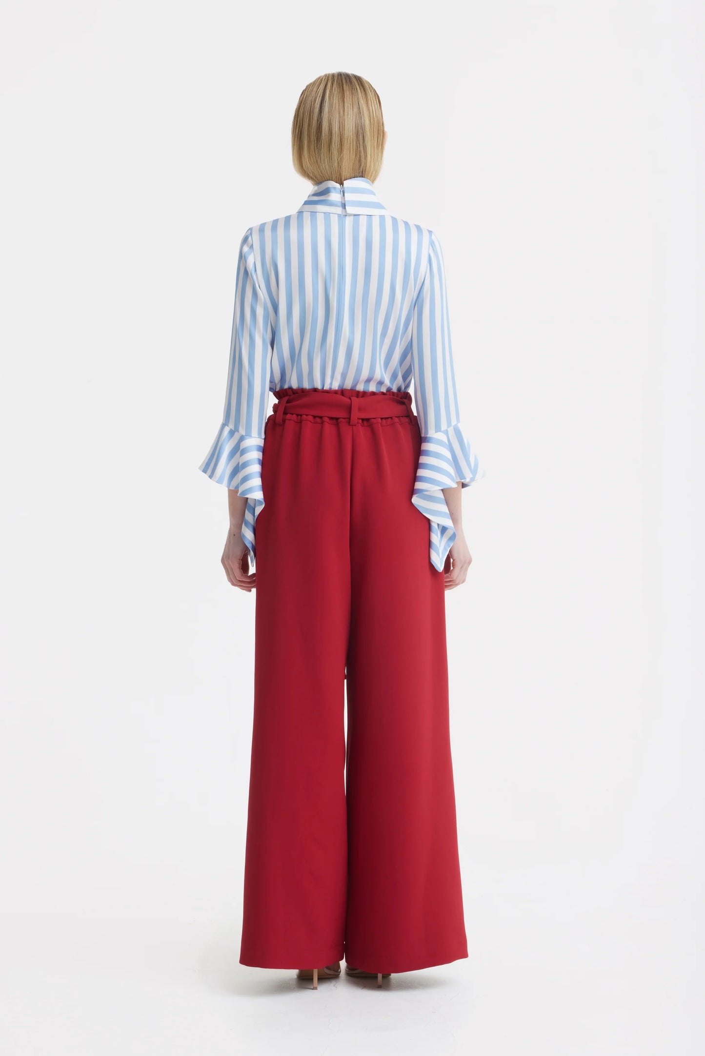 Blue and White Striped Blouse With Asymmetric Collar | Julia Allert