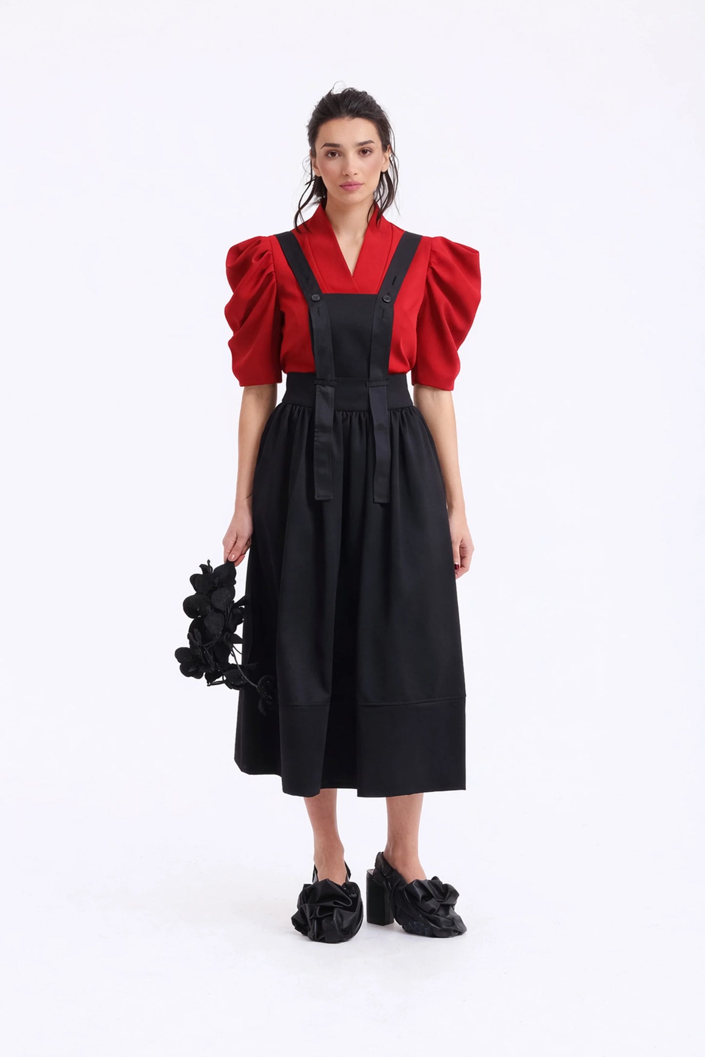 Red V-Neck Puff Sleeve women's Top | Julia Allert