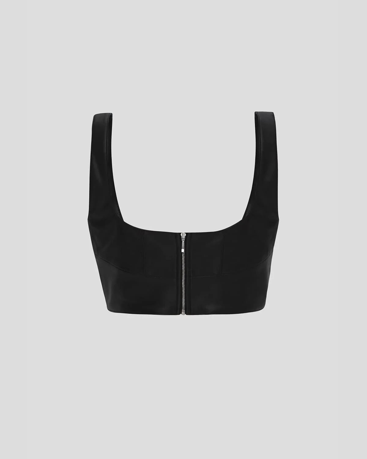 Designer black vegan leather cropped corset top | LIKA luxury brand