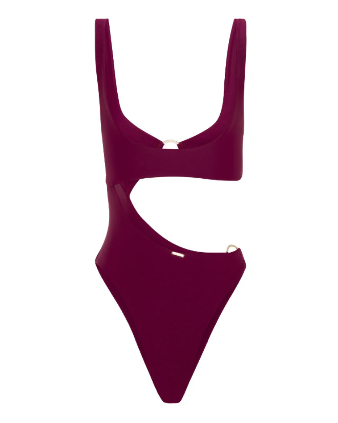 Magenta swimsuit with cut-out design on a white background