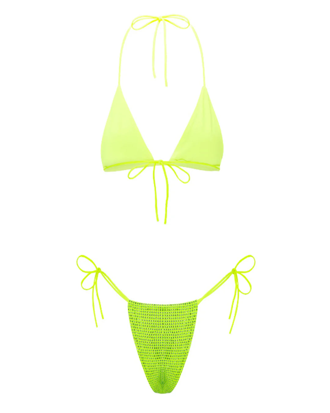 Neon green bikini set on a white background