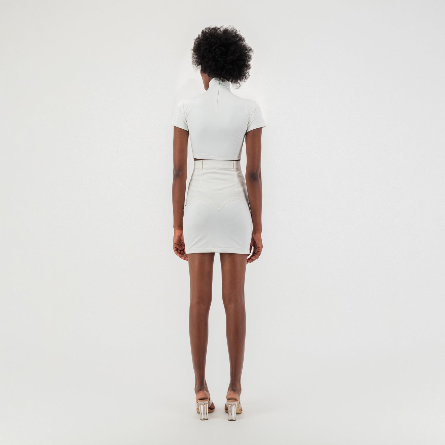 ÚCHÈ Half Heart Denim Mini Skirt - White