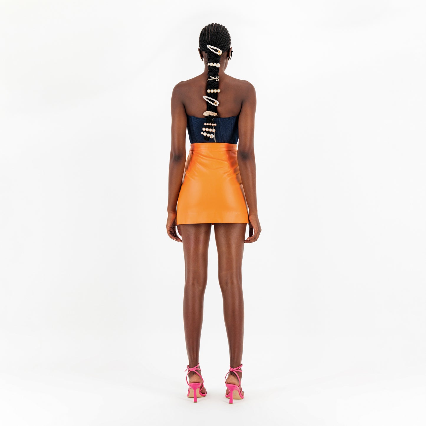 ÚCHÈ Vegan Leather Wavy Mini Skirt - Orange