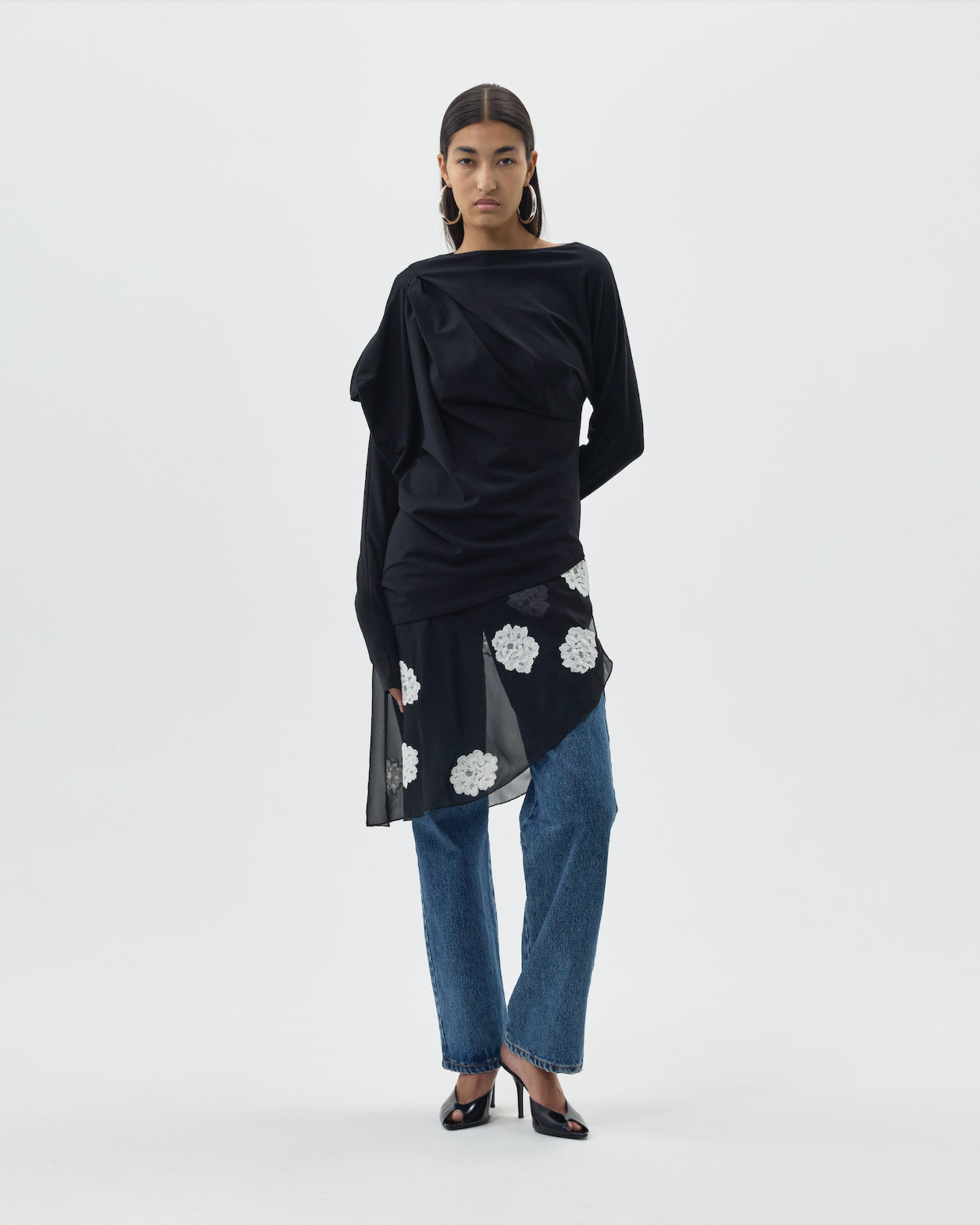 VAILLANT Draped Long Sleeve Jersey Top - Black