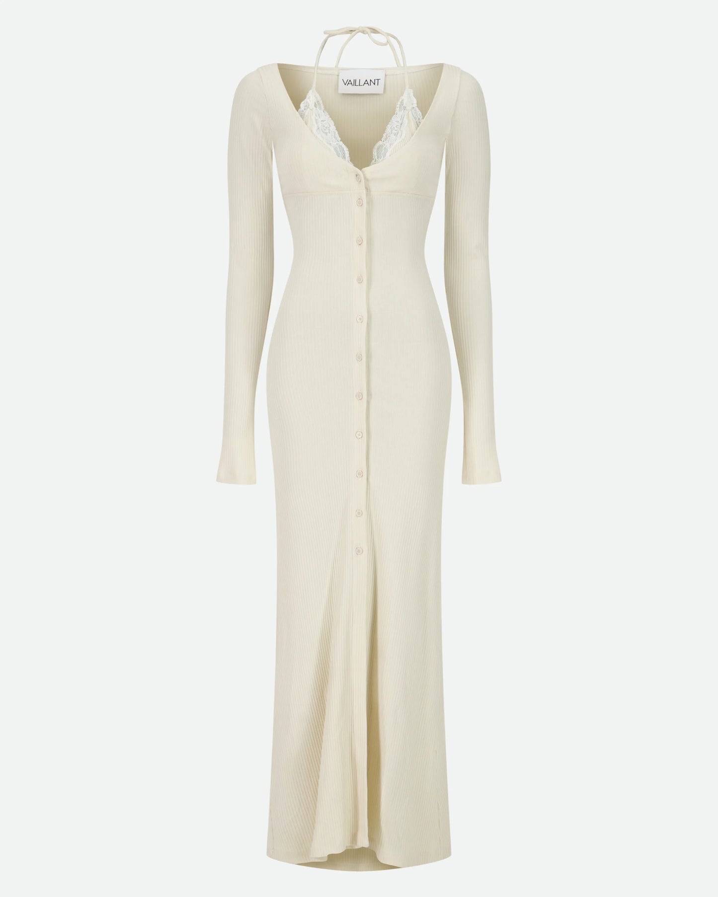 VAILLANT Ribbed Jersey Cardigan Dress with Built-In Bra - Ecru