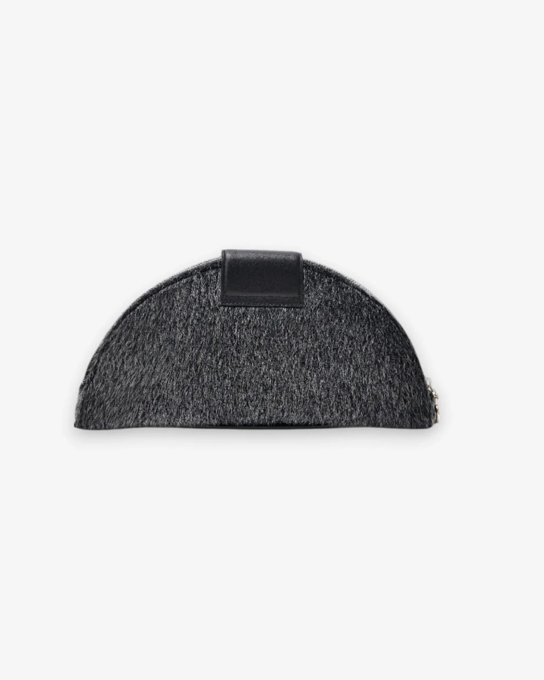 Designer small semi-circular black and grey velvet pouch bag with a black leather strap and a silver-tone interlocking turn-lock clasp | ALLBYB