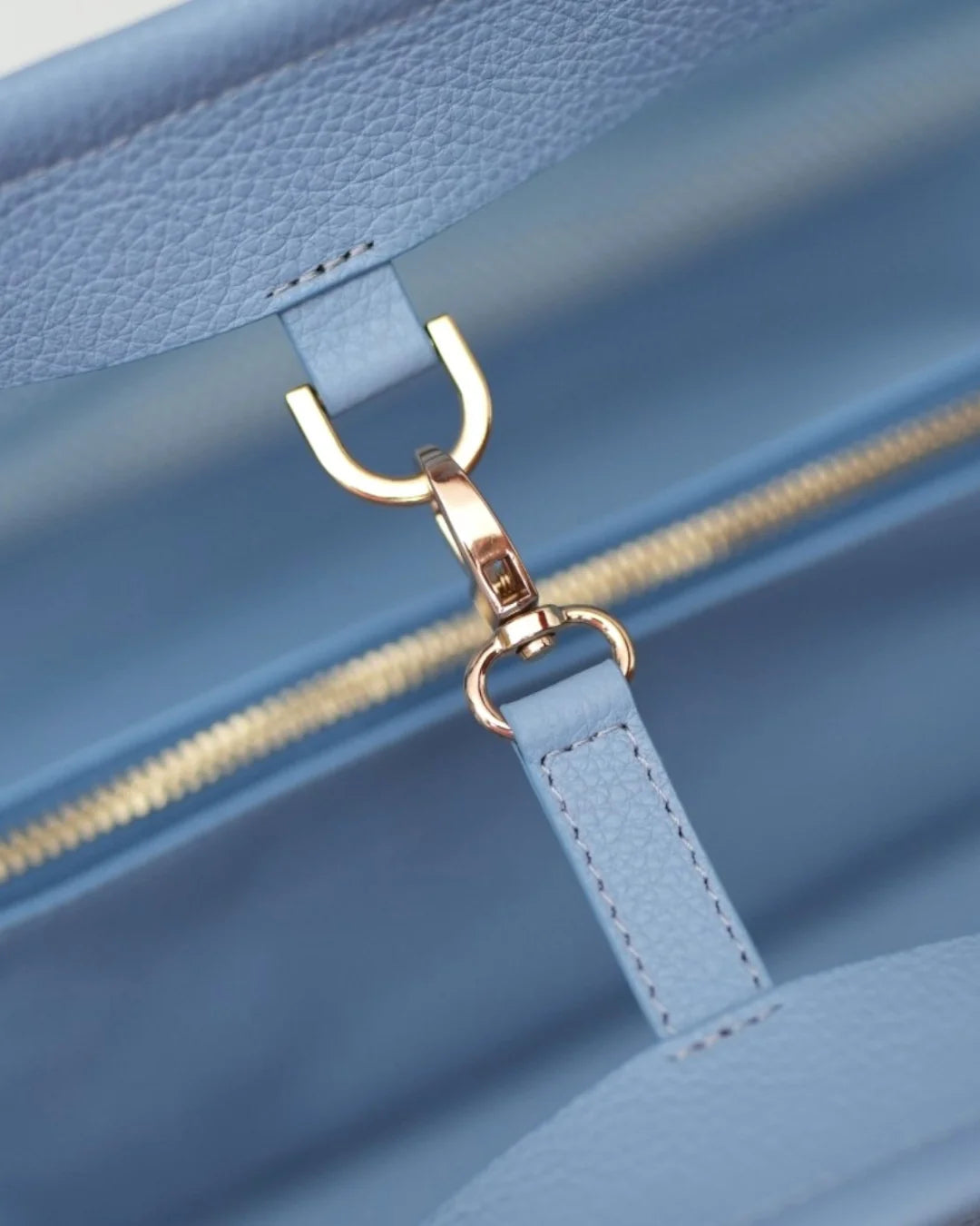 Structured designer mesh tote bag with a blue body, handles and trim | ALLBYB