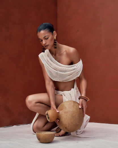 Bala Crochet Cover Up Dress in Ivory color | ANDREA IYAMAH designer brand