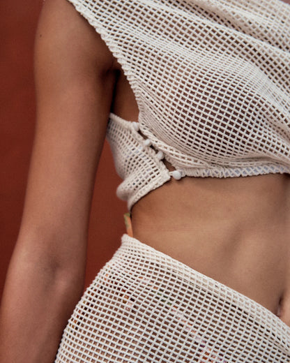 Bala Crochet Cover Up Dress in Ivory color | ANDREA IYAMAH designer brand