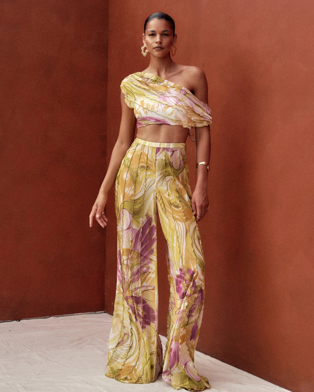 Colorful crop top in vibra print | ANDREA IYAMAH designer brand