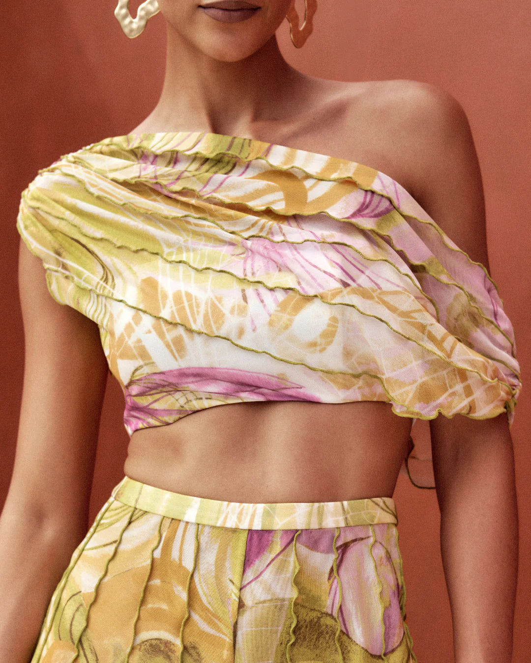 Colorful crop top in vibra print | ANDREA IYAMAH designer brand
