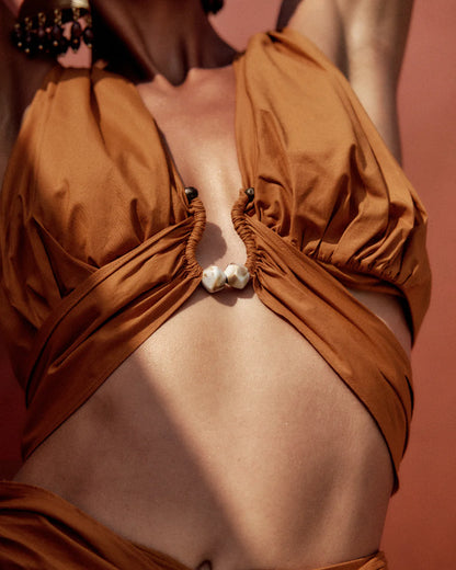 Gia Cotton Crop Top in Orange | ANDREA IYAMAH designer brand