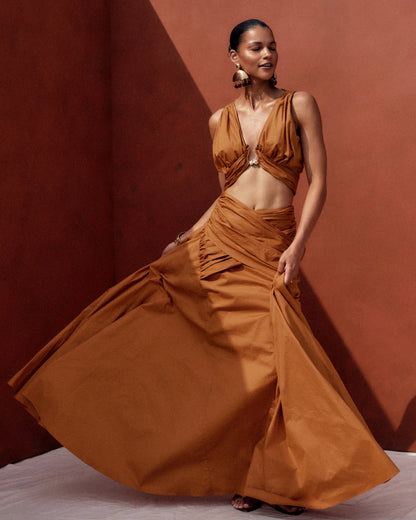 Gia Maxi Cotton Skirt in Orange | ANDREA IYAMAH designer brand