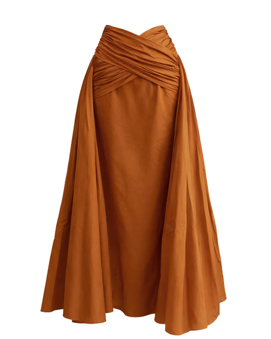 Brown satin skirt on a white background