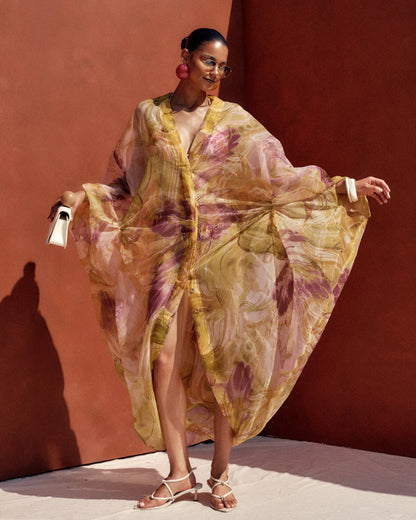 Floral patterned beach robe in vibra print | ANDREA IYAMAH designer brand