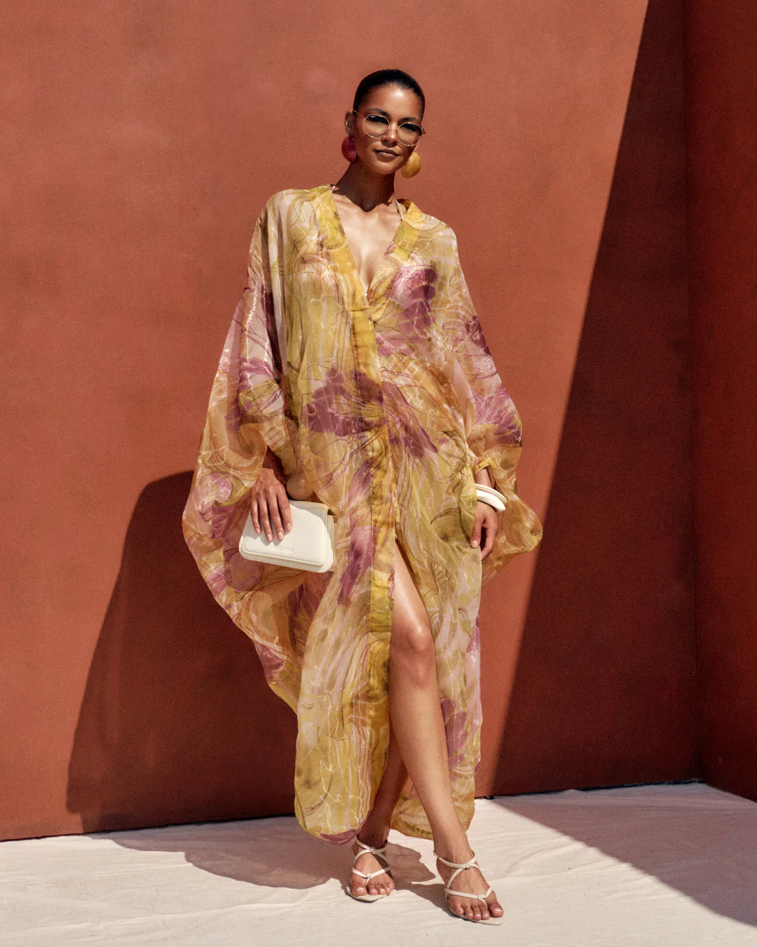 Floral patterned beach robe in vibra print | ANDREA IYAMAH designer brand