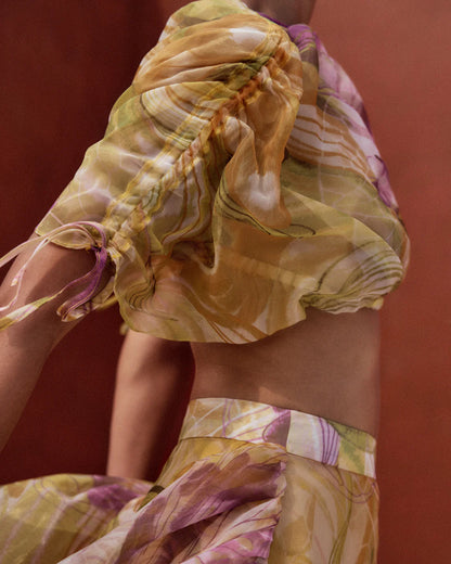 Floral patterned crop top in vibra print | ANDREA IYAMAH designer brand
