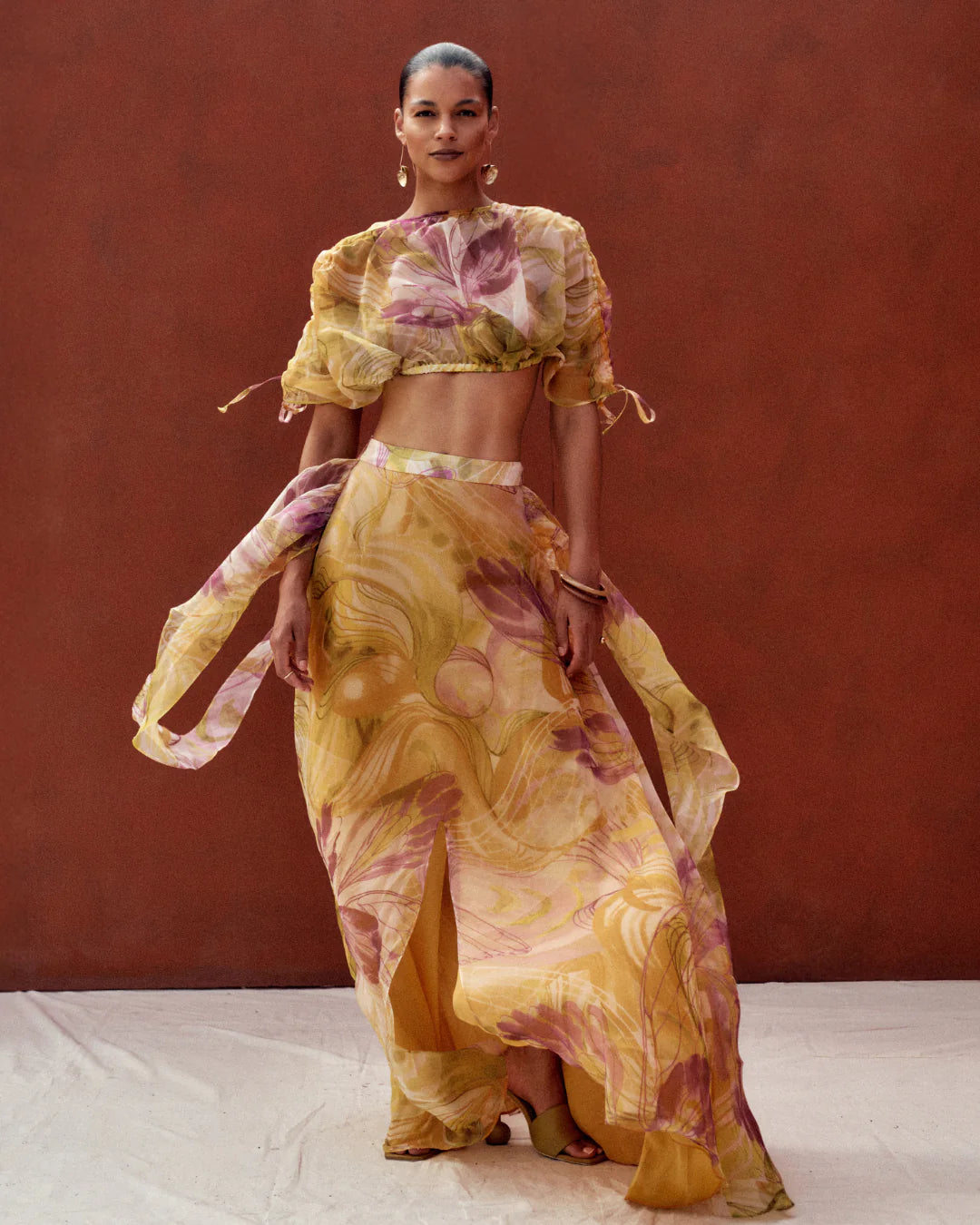 Floral patterned maxi skirt  in vibra print | ANDREA IYAMAH designer brand