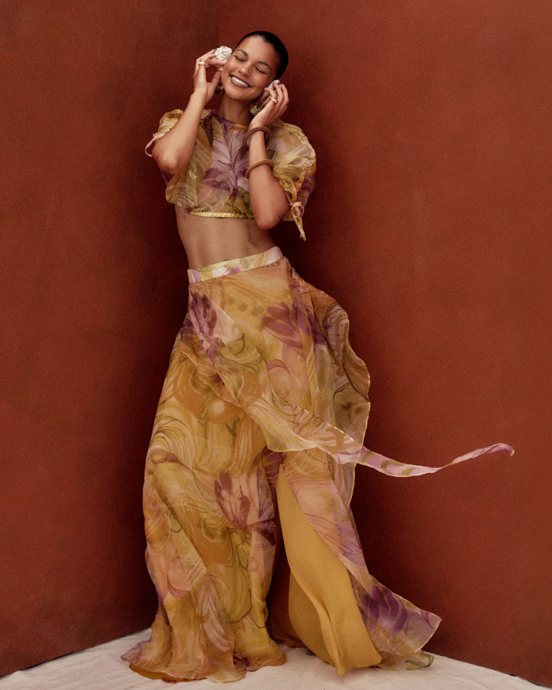 Floral patterned maxi skirt  in vibra print | ANDREA IYAMAH designer brand