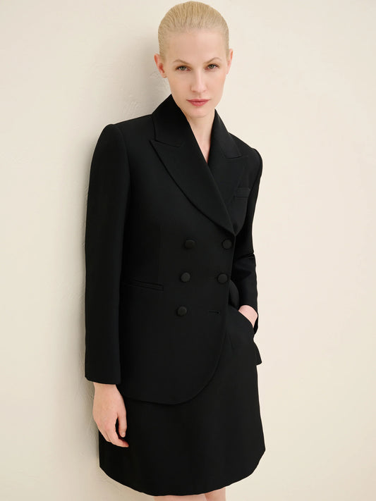 NÉAN Double-Breasted Tailored Blazer - Black