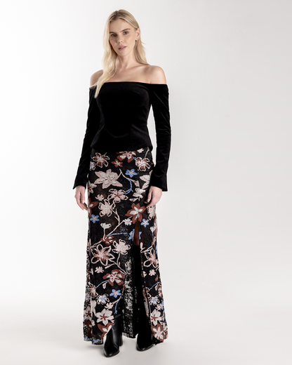 ESPECIA Farrah Skirt - Black with Flowers
