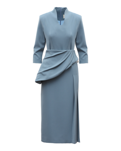 JULIA ALLERT Formal Cocktail Midi Dress With Peplum Belt - Light Blue