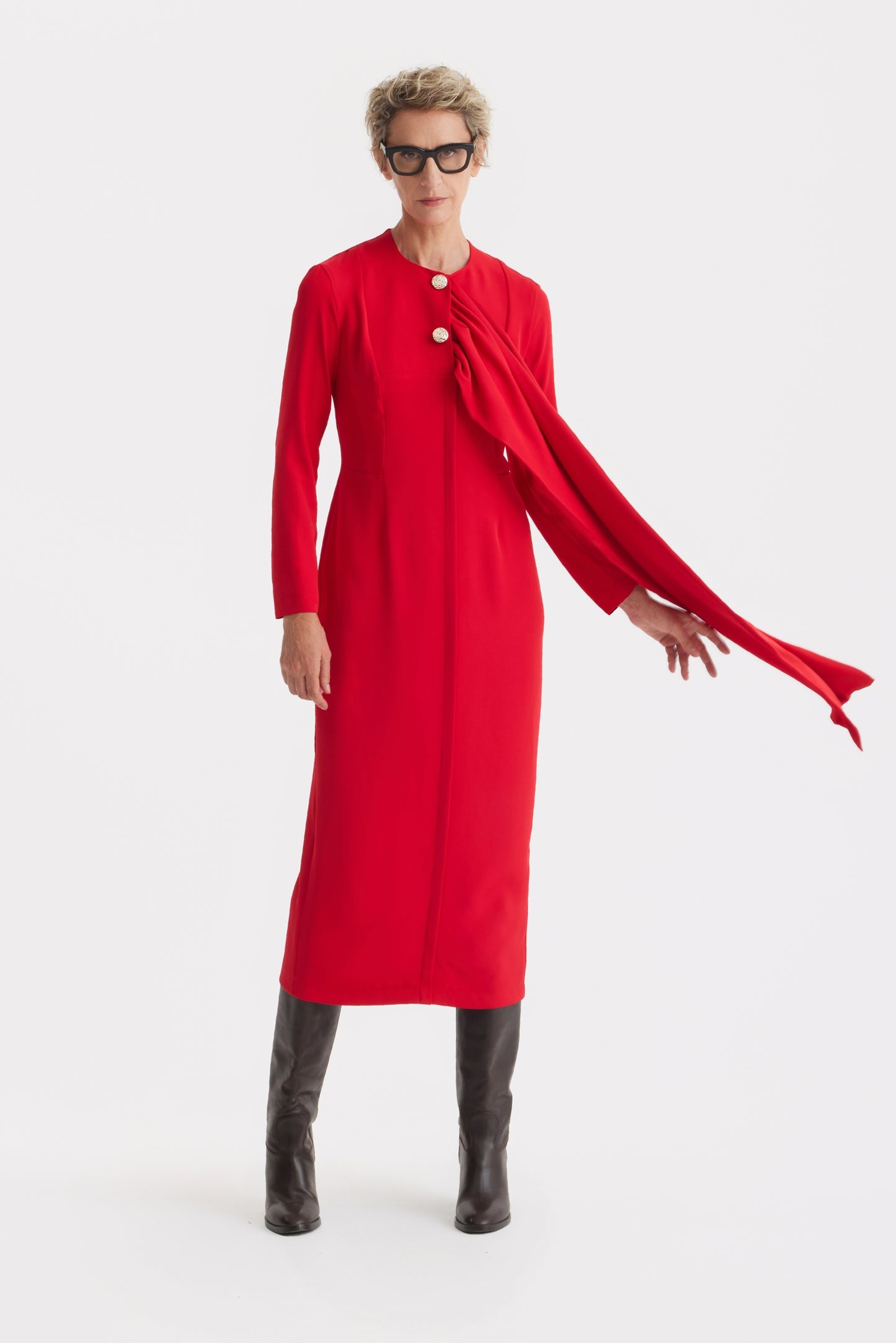 JULIA ALLERT Architectural Cape Sheath Dress - Red