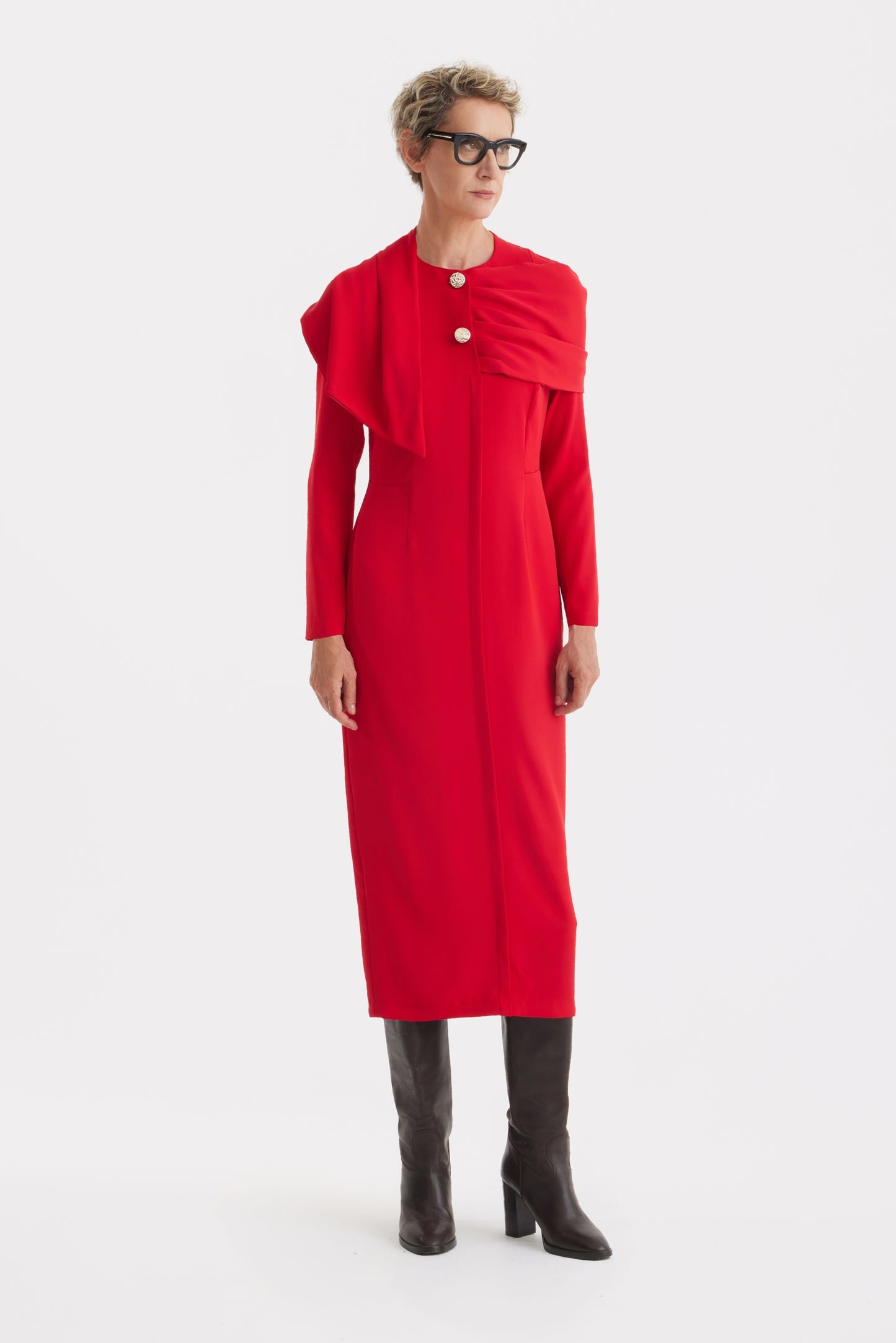 JULIA ALLERT Architectural Cape Sheath Dress - Red