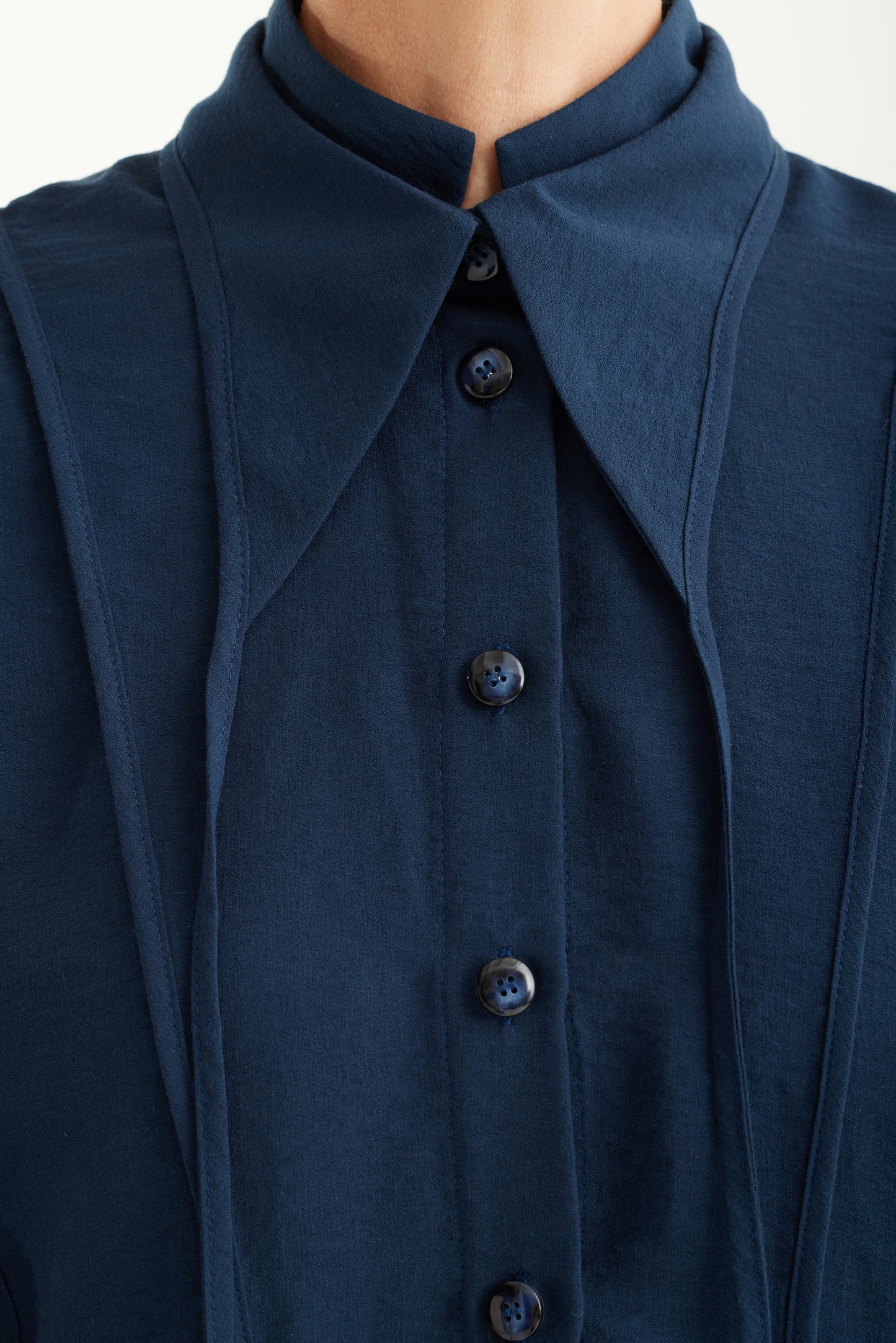 JULIA ALLERT Artistic Asymmetric Textured Blouse - Navy