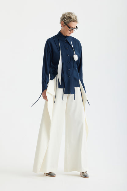 JULIA ALLERT Artistic Asymmetric Textured Blouse - Navy