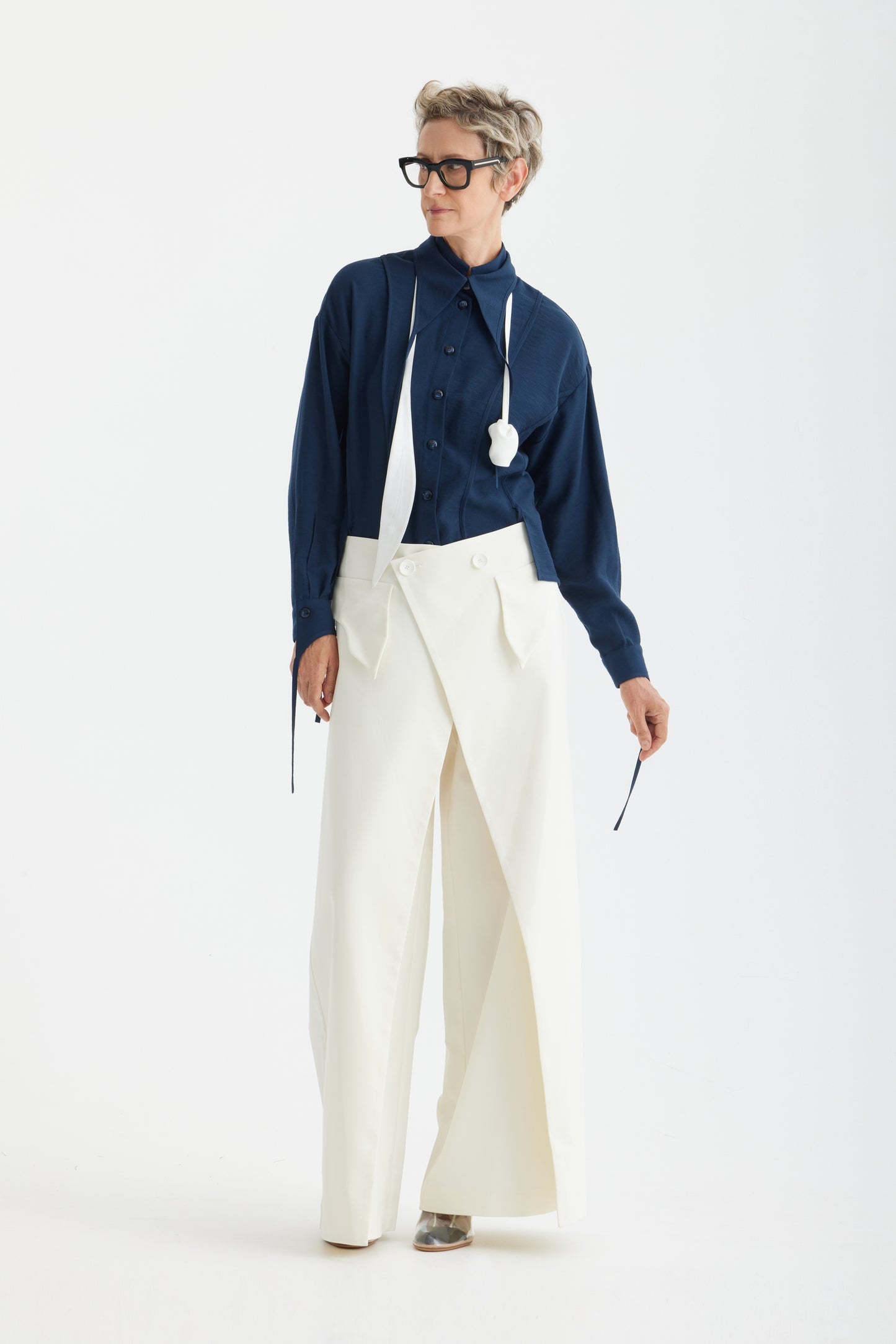 JULIA ALLERT Artistic Asymmetric Textured Blouse - Navy