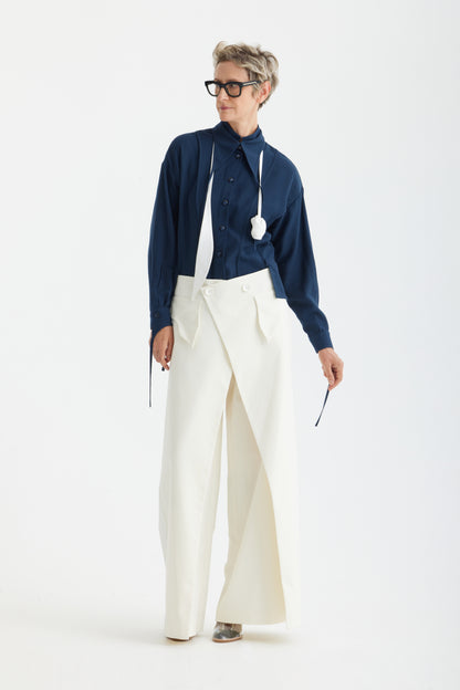 JULIA ALLERT Artistic Asymmetric Textured Blouse - Navy