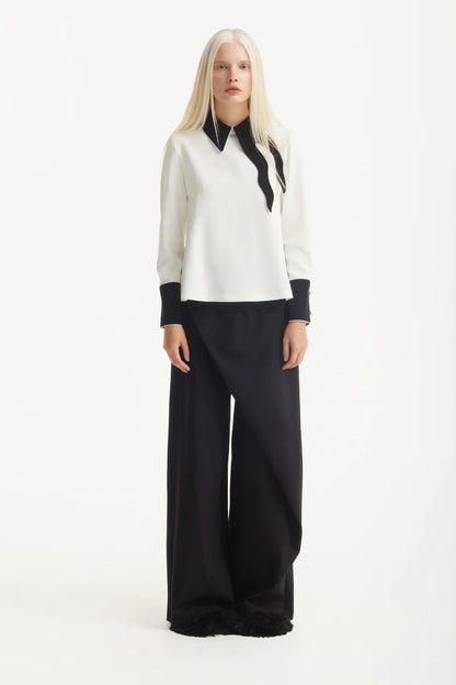 JULIA ALLERT Asymmetrical Collar Blouse - Ecru