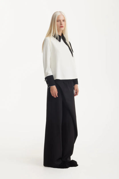 JULIA ALLERT Asymmetrical Collar Blouse - Ecru