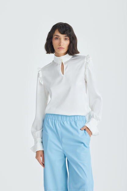JULIA ALLERT Bishop Sleeves Stand Collar Blouse - Ivory