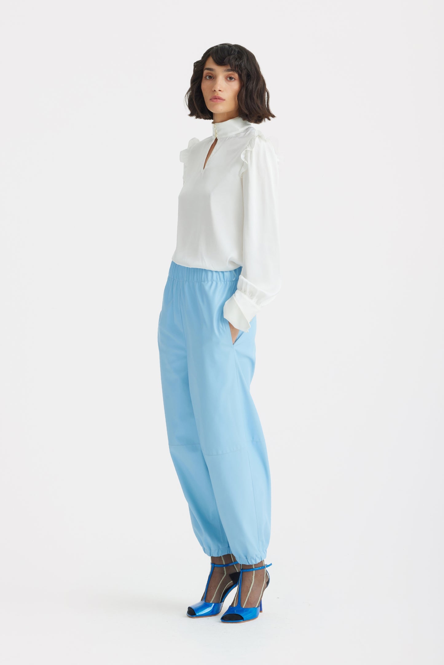 JULIA ALLERT Bishop Sleeves Stand Collar Blouse - Ivory