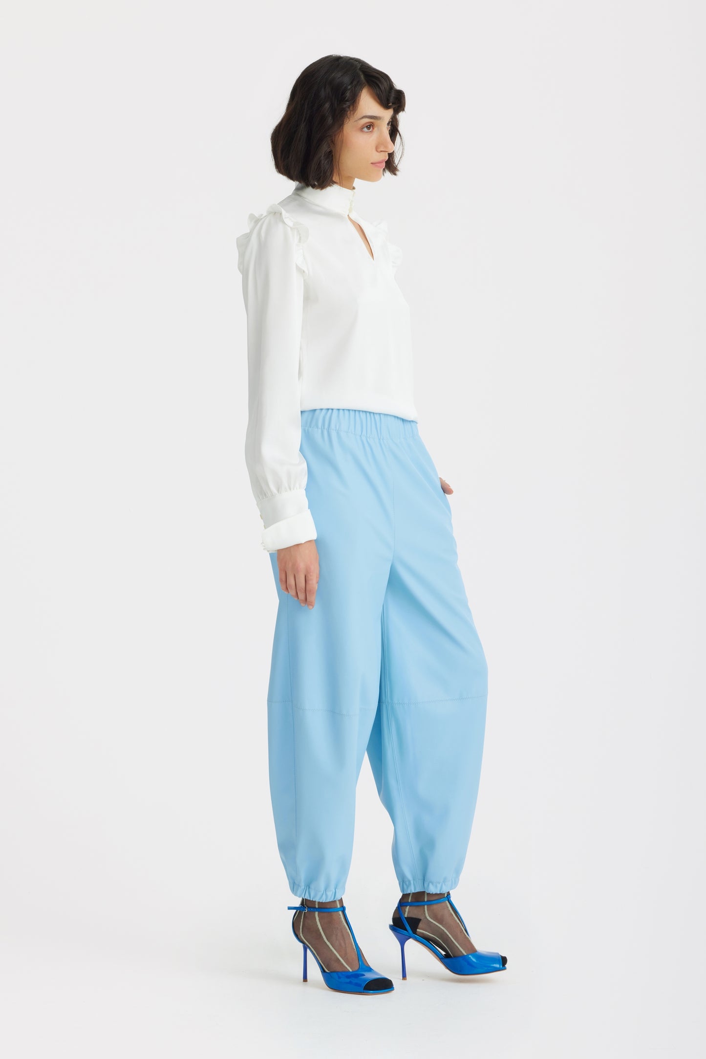 JULIA ALLERT Bishop Sleeves Stand Collar Blouse - Ivory