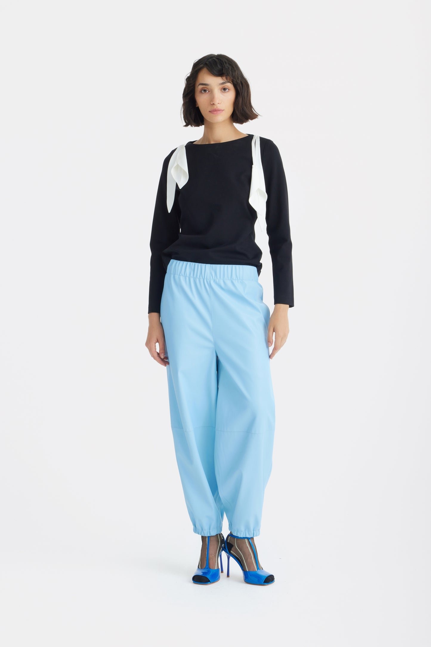 JULIA ALLERT Boat Neck Blouse with Floral Drape - Black