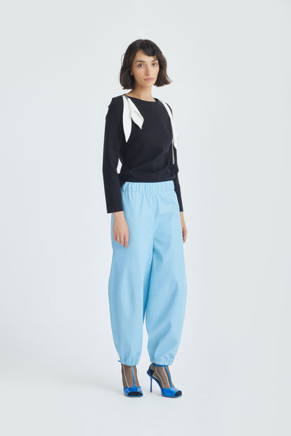 JULIA ALLERT Boat Neck Blouse with Floral Drape - Black