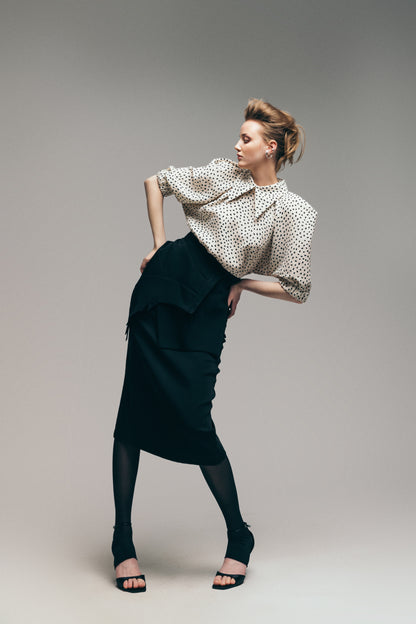 JULIA ALLERT Crepe Polka Dot Blouse - Beige